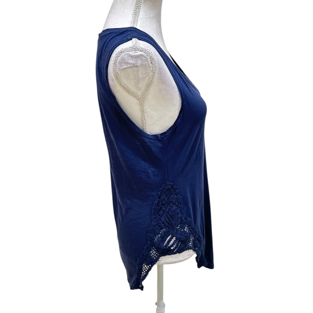 Michael Stars Deep navy Blue crochet inlay longline scoop neck Tank Top size 6 - Picture 3 of 8